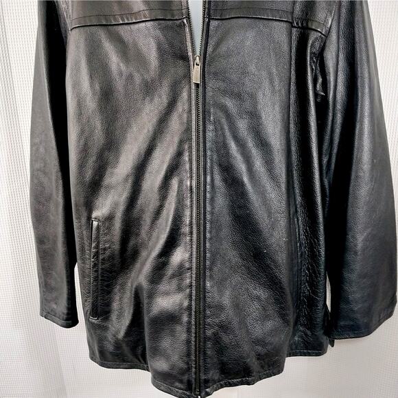 WILSONS LEATHER! THICK, LUXE BLACK GENUINE LEATHER STADIUM LENGTH JACKET! SZ L - Picture 6 of 13